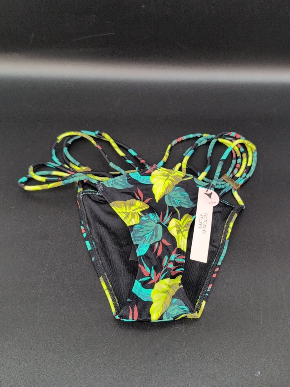 Victoria Secret Swim Strappy Brazilian Bikini Bottom Small Vintage Leaves